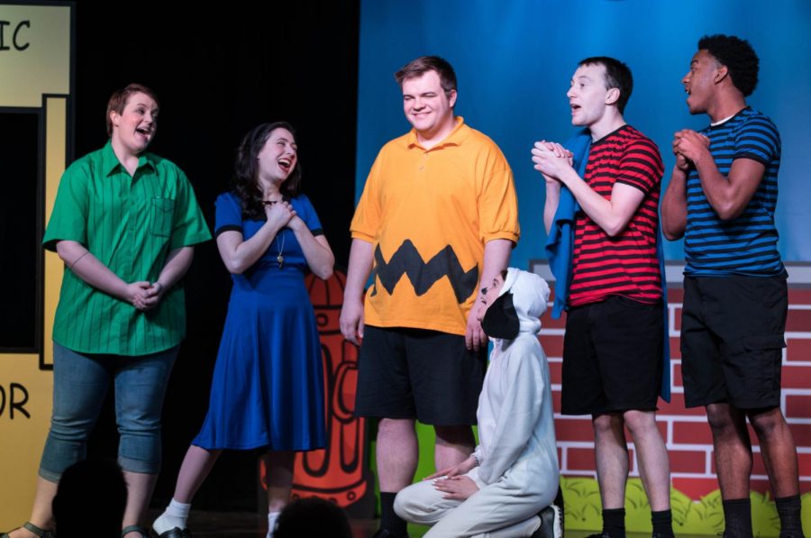 Left to right:
Patty (Sierra Stein), Lucy (Laura Riggle), Charlie Brown (Daniel Straka), Snoopy (Laura Pankowski), Linus (George Jurincie), Schroeder (Isaac Tolliver)