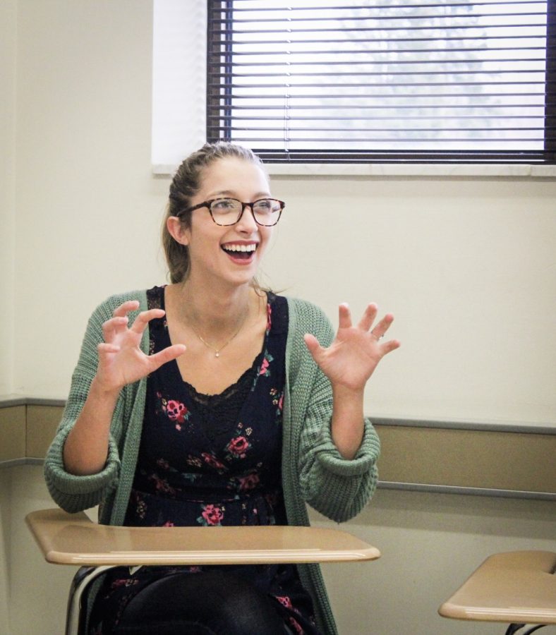 Hannah G. Scheffer, junior communication major, learns sign language.