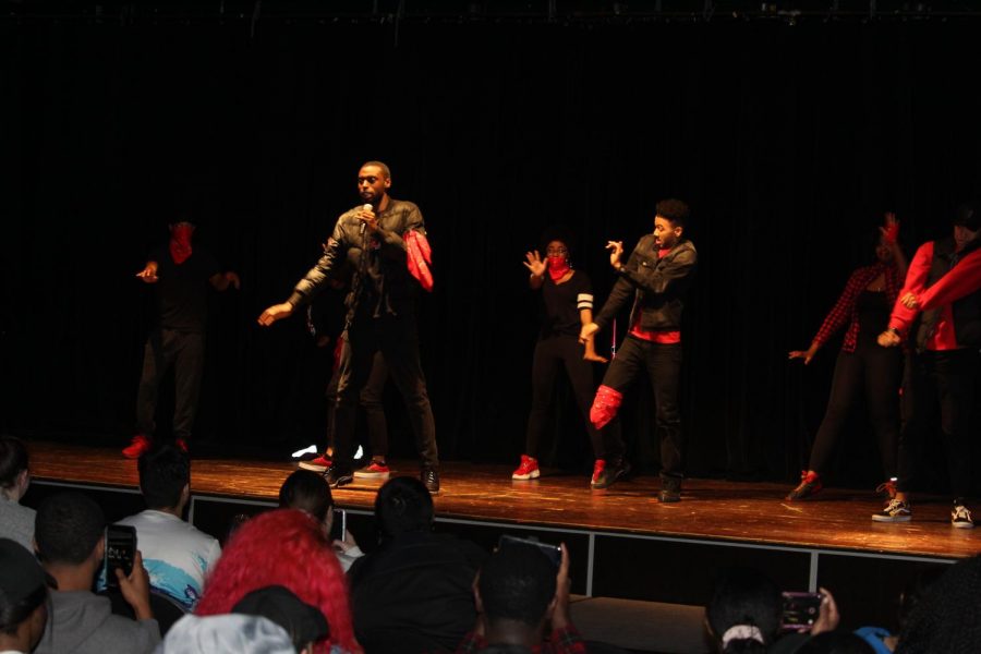 Black Student Union competes in Mock Rock & Spirit Rally on Feb. 13. The organization took
first place in the competition