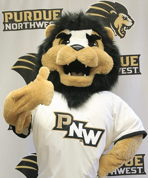 Leo the Lion is PNW’s current mascot. In 2016 both campuses combined and became The Pride, leading to the creation of Leo the Lion who represents both Hammond and Westville locations. 