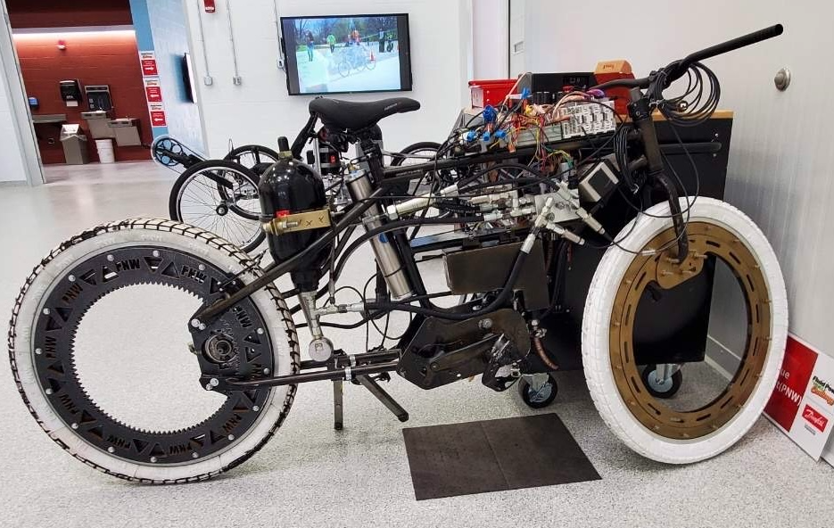 PNW's Fluid Powered Vehicle team was honored for its design of an airless tire used on its fluid-powered bike. The team competed at an Iowa contest last week